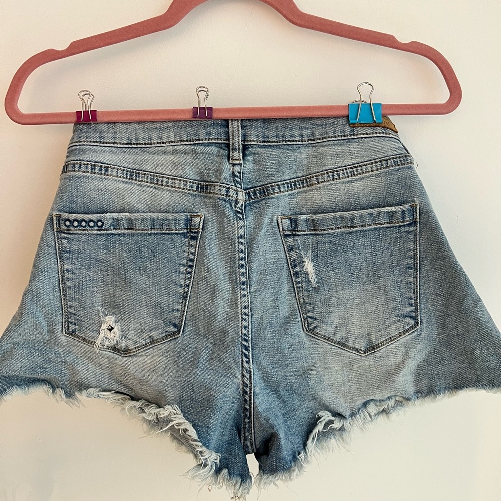 Blank NYC Light Blue Jean Shorts with Dark Blue Embroidery - Picture 6 of 7